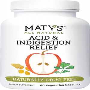 Maty’s Acid & Indigestion Relief Capsules – All Natural – Safe & Effective Heartburn Relief Made with Ginger, Turmeric & More – 60 Count, 30 Servings
